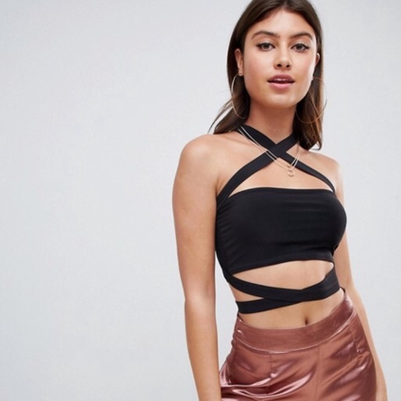 PrettyLittleThing Tops - PRETTYLITTLETHING TIE DETAIL BANDEAU TOP